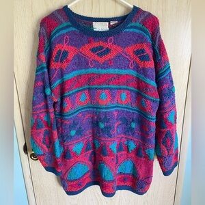 Segrets Sun Prints Hand Knit Cotton Ramie Blend Art to Wear Abstract Sweater M